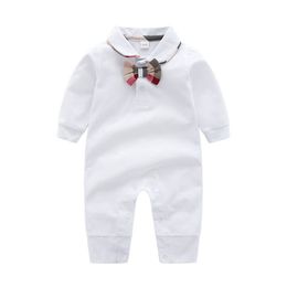 High Quality 100% pure cotton Baby Jumpsuits Boys Girls long sleeve Bow tie Bodysuits Fashion Lapel Infant Jump Suit Cotton Romper