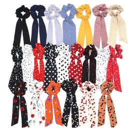 New Fashion Wave Point Print Scrunchie Women Hair Scarf Elastic Hairband Bow Hair Rubber Ropes Girls Hair Ties Accessories M651