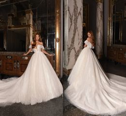 beach aline wedding dresses offshoulder appliqued lace sequins tiered court train wedding gown custom made robes de marie