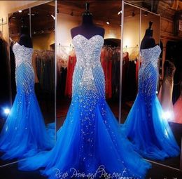 Royal Blue Mermaid Prom Dresses Beaded Special Occasion Formal Gowns Sexy Tulle Floor Length Runway Evening Gowns