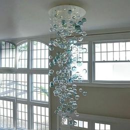 Contemporary Bubble Chandeliers Hand Blown Glass Chandelier Lighting Clear Turquoise Glass Pendant Lights LED Modern Art Decor Chandeliers