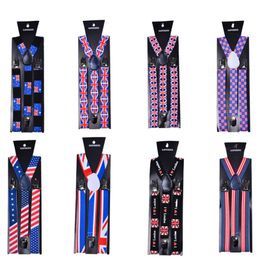 Flag Suspenders 2.5*100CM Elastic Y-back 8 colors US UK stripe Suspenders Adjustable braces for Adult Clip-on Hallowmas Christmas gift