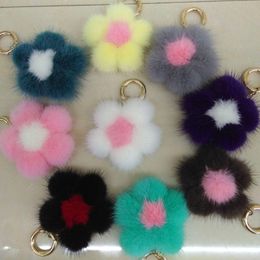 10cm Hot Real Mink Fur Ball Keychain For Handbag Car Key Ring Fashion New Mink Flower Pompom Pendant Real Fur Key Chains