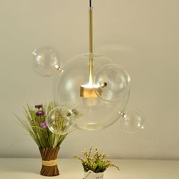 Designer Bola de vidro LED Pendant Light Modern Ceiling Hanging Droplight Lamp Bar Sala de vidro claro LED Lighting Fixture