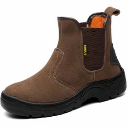 Hot Sale-Outdoor Cow Suede Leather Steel Toe Work Boots Shoes Men Anti-slip Puncture Proof Safety Shoes Boot