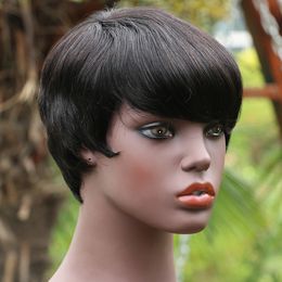 Pixie Cut Wig Malaysian Straight Remy Full Machine Made Wigs For Black Women Cheap Short Bob Wig Soft Natural Human Hair With Bangs