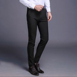 Men Stretch Dress Pants Slim Fit Skinny Solid Suit Pants Fashion Casual Straight Business Trousers Full Length