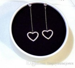 Wholesale- fashion designer luxury diamond zircon sweet cute lovely heart long pendant dangle chandelier earrings for woman girls