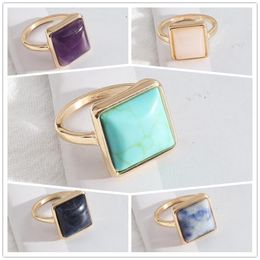 1.4cm Square Purple Turquoise White Green Pink Quartz Stone Rings Fashion Inner Dia 1.7cm Brincos Pendientes Jewelry for Women