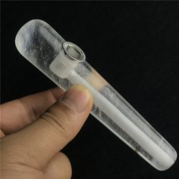 New 4.7 inch Natural Crystal Pipe Dry Herb Tobacco Glass Pipe Holder Mini Hand Smoking Pipes with Metal Smoking Pipes Screens