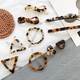 Leopard Bowknot Heart Shape Acrylic Hair Clips Geometric Round Triangle Hairpin Headwear Accessories Beauty Hairpins