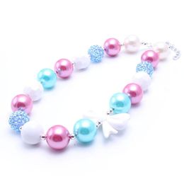 Lovely Bow Kid Chunky Necklace Fashion Design Bubblegum Bead Chunky Necklace Children Jewellery For Toddler Girls