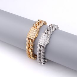 Mens Bracelet 13.4mm Gold Silver Color Ice Out Bling CZ Bracelet Necklace Link Chain for Mens Jewelry