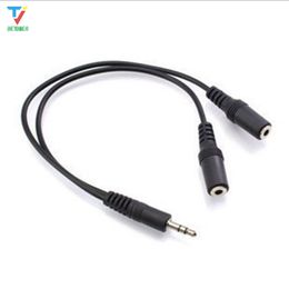 300pcs/lot Black 1 Male To 2 Female 3.5mm AUX Audio Y Splitter Cable High Quality Earphone Headphone Adapter