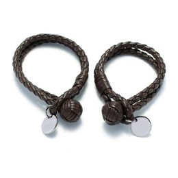 Braided Leather Bracelets Fashion Unisex Cuff Leather Wristbands Titanium Steel Hanging Ornament Bracelet Lover Gift