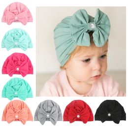 cute Pearl Bowknotted Indian Hat Bandanas baby girls kids turban headband hairbands accessories for children headwrap
