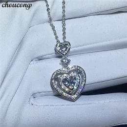 choucong Classic Heart shape Necklace for women 5A Zircon Cz Real 925 Sterling silver Engagement wedding Pendant with Necklace