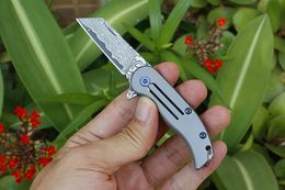 Mini Small Keychain Folding Knife VG10 Damascus Steel Blade TC4 Titanium Alloy Handle Ball Bearing Knives