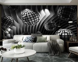 Custom 3d Geometric Wallpaper 3d Black Sphere Expands Space Modern Simple Interior Decoration Silk Mural Wallpaper