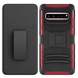 Compatible with Galaxy S10 / S10Lite / S10 Plus / S10 5G Dual Layer Hybrid Side Kickstand Cover Case With Holster