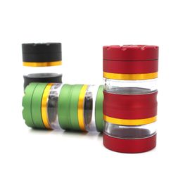 Colorful Aluminum Alloy Transparent Window Storage Container Dry Herb Tobacco Grind Spice Miller Grinder Crusher Grinding Chopped DHL Free