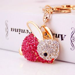 Creative cute cartoon rhinestone zodiac rabbit key chain Women's bag metal pendant rabbit key chain gift