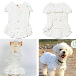 New pet summer dress Colourful spot printing cute dog cat dress breathable cotton dog clothes Colour dotted lace skirt