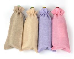 New 300pcs Jute Wine Bottle Bags 16cmX36cm Champagne Covers Linen Drawstring Christmas Wedding Party Gift Pouches Packaging