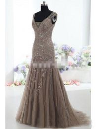 Actual Images Vintage Mother of the Bride Dresses Mermaid V Neck Applique Beads Tulle Corset Custom Mother Dress Formal Evening Go234x