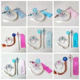 Princess Crown Magic Wand Gloves Wig Halloween Cosplay Kids Children Ice Girls Cosplay Jewelry Sets 9 Styles HHA480