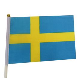 Sweden Flag 21X14 cm Polyester hand waving flags Sweden Country Banner With Plastic Flagpoles