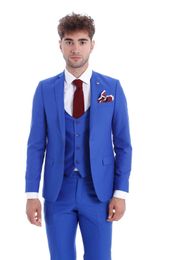 Customizel Royal Blue Groom Tuxedos Notch Lapel Slim Fit Bridegroom Blazer Men Formal Suits Prom Party Suits (Jacket+Pants+Tie+Vest) 781