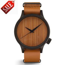 wood watch Novel cool Bamboo Wooden Watch Men stylish Men's Watch Quartz leather band Wristwatch casual