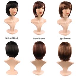 styled wigs UK - 2019 Rihanna Style Short Straight Three Colors Mix Color Synthetic Hair Fashion Daily Full Wigs High Temperture Fiber