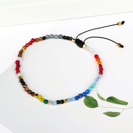 Wholesale- Lucky Stone Beads Simple Bracelet 3mm Beads Adjustable Bracelet Bohemia Unisex Women Chakra Bracelets