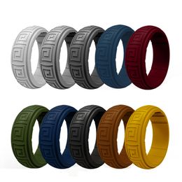 Silicone Wedding Ring for Men Textured Design Soft Rubber Wedding Bands 8mm Wide for Workout Fashion Jewellery Gift