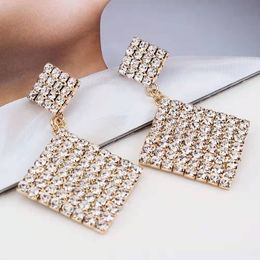 Wholesale- square dangle earrings for women luxury gold silver fashion chandelier earring wedding engagement party evening dinner jewelry