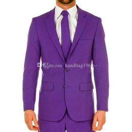 High Quality Side Vent Two Buttons Purple Groom Tuxedos Notch Lapel Groomsmen Mens Suits Wedding/Prom/Dinner Blazer (Jacket+Pants+Tie) K334