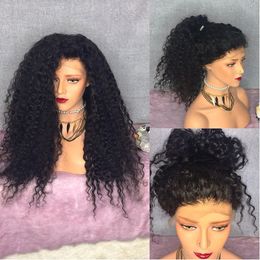 Free part kinky curly synthetic lace front wig With Baby Hair Pre Plucked loose curly Brazilian full lace front wig for africa american