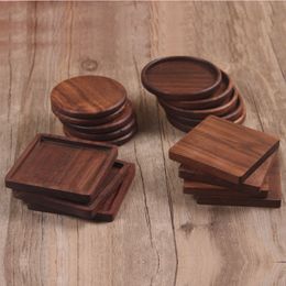 Black Walnut Wooden Coasters 4 styles Square round wood Teapot Cup Mats Bowl Plates Tableware Insulation pad Coaster Kitchen Home Bar Tool