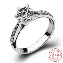 Top Selling Luxury Jewelry Handmade Real 925 Sterling Silver Round Cut White Topaz CZ Diamond Solitaire Women Wedding Bridal Ring Gift