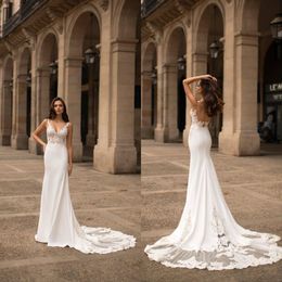 New Arrival Sexy Bohemian Mermaid Wedding Dresses V Neck Lace Appliques Backless Sweep Train Beach Wedding Dress Bridal Gowns Boho