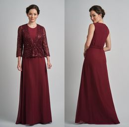 Linia Jasmine Mother of the Bride Dress Bewel Szyf Szyfonowe dwa kawałki cekiny ślubne sukienki gościa długość podłogi suknia wieczorowa