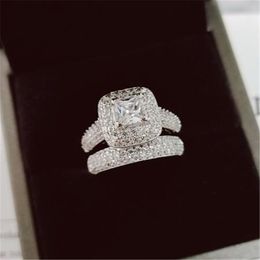 Rings Vecalon 188pcs Topaz Simulated diamond cz 14KT White Gold Filled 3in1 Engagement Wedding Band Ring Set for Women Sz 511