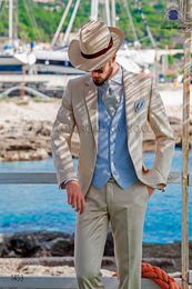 Fashion Beige Groom Tuxedos Notch Lapel Groomsmen Mens Wedding Dress Popular Man Jacket Blazer 3 Piece Suit(Jacket+Pants+Vest+Tie) 999