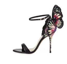 Summer Ankle Buckle Women Pumps Pink Butterfly Wings Stiletto Heels Women Shoes Sexy Open Toe High Heels Women Sandals