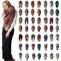 Plaid Pashmina Scarf Girls Oversized Tartan Scarf Wrap Shawl Square Tassel Scarves Fashion Warm Yoga Blanket 140*140CM 35 Colours LT1497