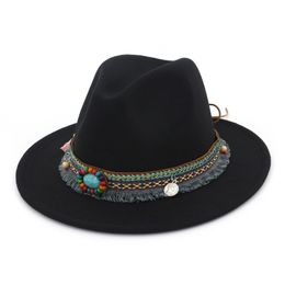 Fashion-Band Decoration Felt Jazz Hat Fedora Panama Flat Brim Formal Hats Oktoberfest Fedoras Trilby Chapeau