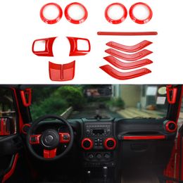 ABS Red Interior kit Decoration 4 Doors 12PCS Decoration Cover For Jeep Wrangler JK 2011-2017 Car Accessories