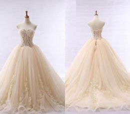 New Light Champagne Wedding Dresses Ball Gowns Nigerian Lace Applique Beaded Sweetheart Lace-up Bridal Gowns Vestidos De Novia Real Image